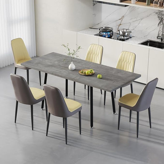 7 Piece Dining Table Set for 6-8,55-71" Extendable Dining Table Set with 6 Upholstered Chairs,Rectangle Kitchen Table Set for Small Space,Dining Room and Office,Grey