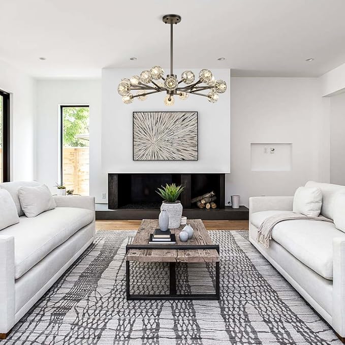 Sputnik Chandeliers 35.4", Black Crystal Chandelier Dining Room Light Fixture, 18 Lights Crystal Sputnik Ceiling Chandelier for Living Room Bedroom