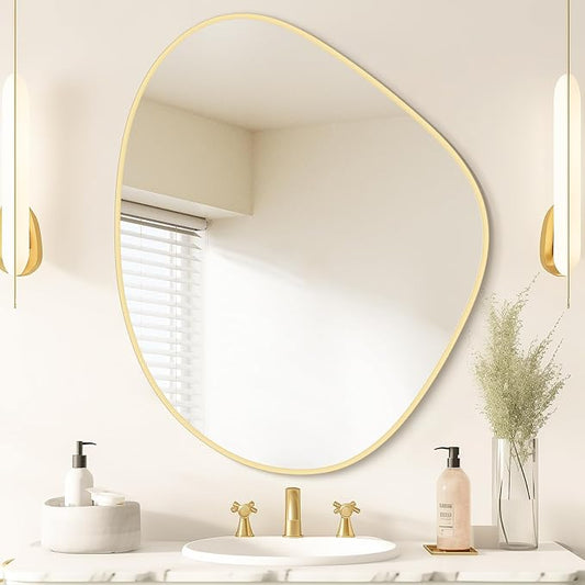 WallBeyond Asymmetrical Mirror, Irregular Wall Mirror for Bathroom, Abstract Wall Mirrors Decorative for Bedroom Living Room Entryway Hall, Mirrors for Wall Decor 28" H x 23" W, Gold