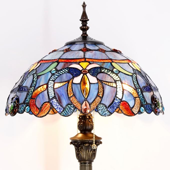 WERFACTORY Tiffany Floor Lamp Blue Purple Cloudy Stained Glass Standing Reading Light 16X16X64 Inches Antique Pole Corner Lamp Decor Bedroom Living Room Home Office S558 Series