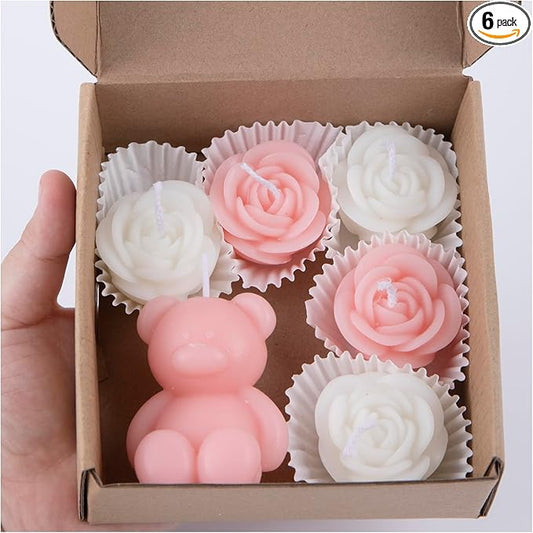 6pc Baby Shower Candle Favors for Guest DIY Floating Candles Party Favors Bulk Scented Tealight Candles Gender Reveal Gifts Return Gifts (Bear-Pink)