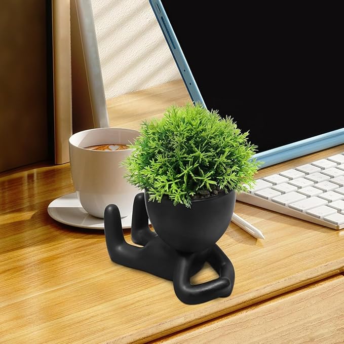 Zerzsy Bathroom Shelf Decor Accent Women Cute Cubicle Accessories Artificial Plants Pot Head Cute Human Shape Desk Decoration Office Décor for Women, Bathroom Office Plants- Set of 1