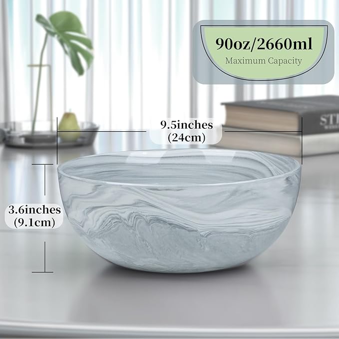 Large Decorative Fruit Bowl, Marble-patterned Ceramic Bowl for Coffee Table Entryway Kitchen Modern Home Decor Centerpiece 9.5 Inches, Grey