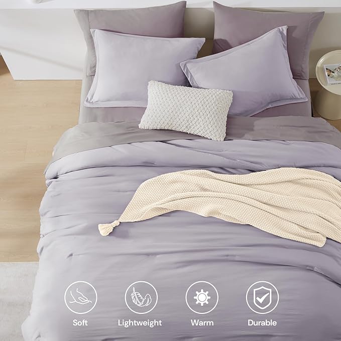 WRENSONGE Queen Comforter Set - 7 Pieces Lilac Soft Bed in a Bag Queen with Sheets, 2 Pillow Shams, and 2 Pillowcases- Warm Bedding Sets for All Season