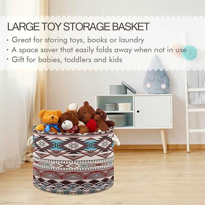 xigua Large Storage Basket Cotton Rope Basket Aztec Navajo Pattern Baby Laundry Basket for Blankets Toys Storage Basket Laundry Hamper