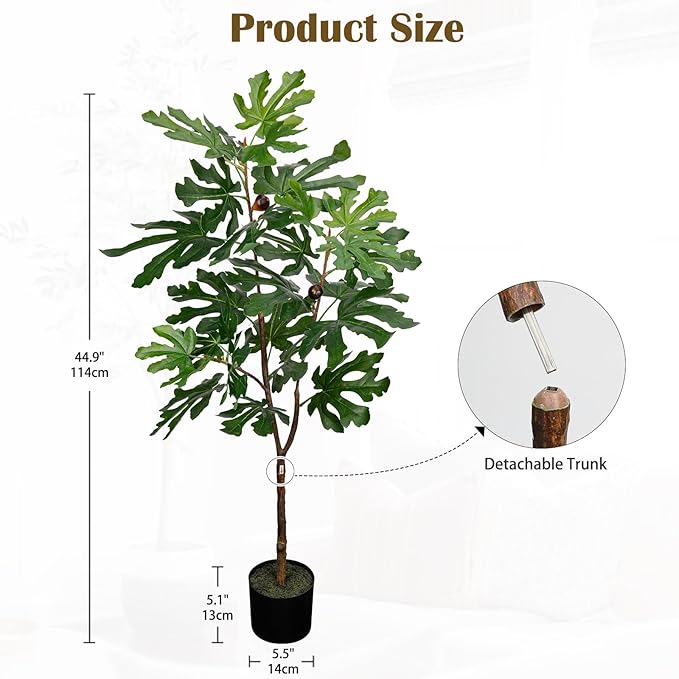 Artificial Sycamore Tree – Faux Indoor Plant for Home & Office Décor, Realistic Green Leaves, 44.9" Potted Fake Tree