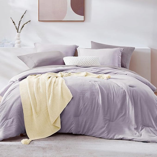 WRENSONGE Queen Comforter Set - 7 Pieces Lilac Soft Bed in a Bag Queen with Sheets, 2 Pillow Shams, and 2 Pillowcases- Warm Bedding Sets for All Season
