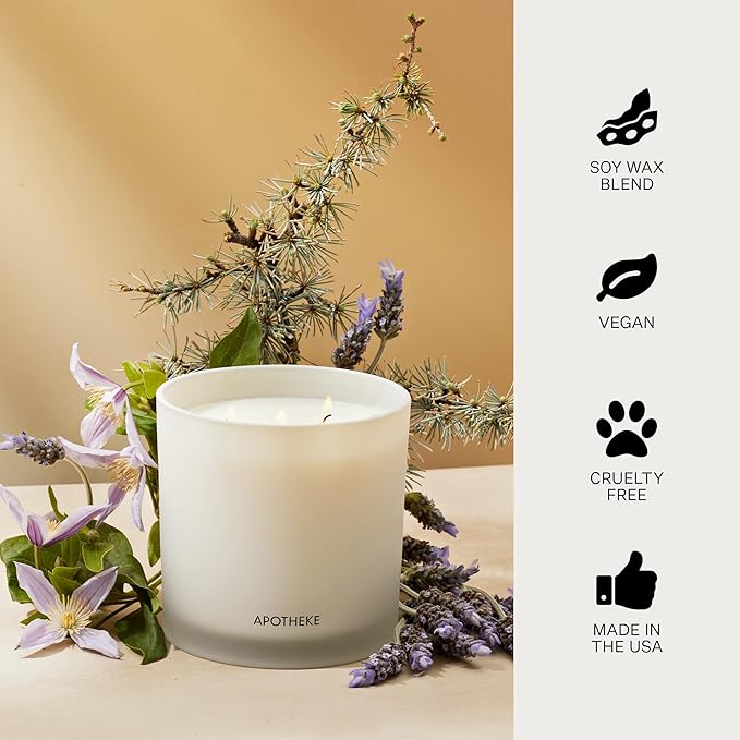 Apotheke 3-Wick Scented Candles for Home, Hinoki Lavender - 26 oz Soy Wax Jar Candle Gift for Women - Long-Lasting Fragrance with Perfume-Grade Essential Oils - Lavender, Lotus Flower, Hinoki Cypress
