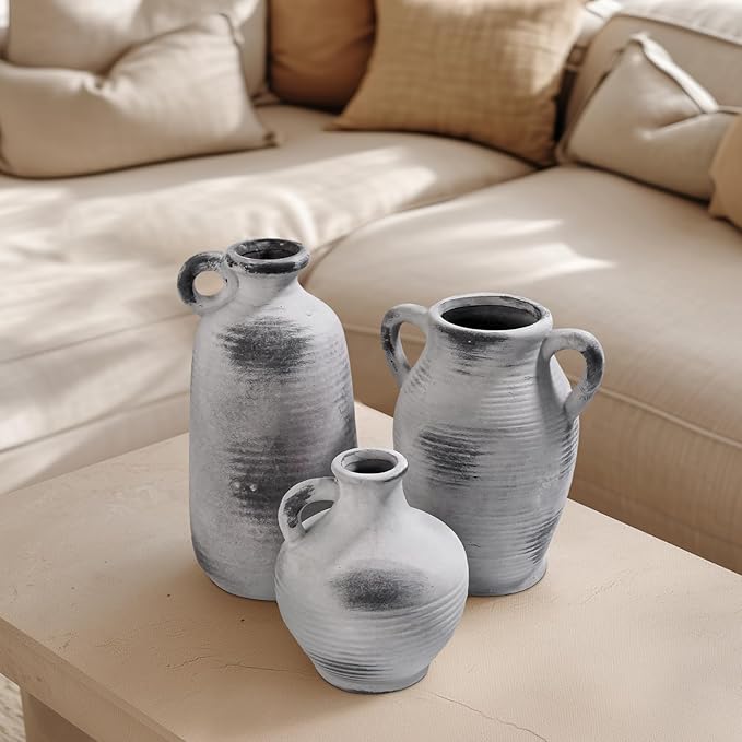 Sunddo Rustic Ceramic Vase for Home Decor, 8 inch Farmhouse Vintage Boho Vase, Farmhouse Decor, Table Living Room Bedroom Fireplace Decor