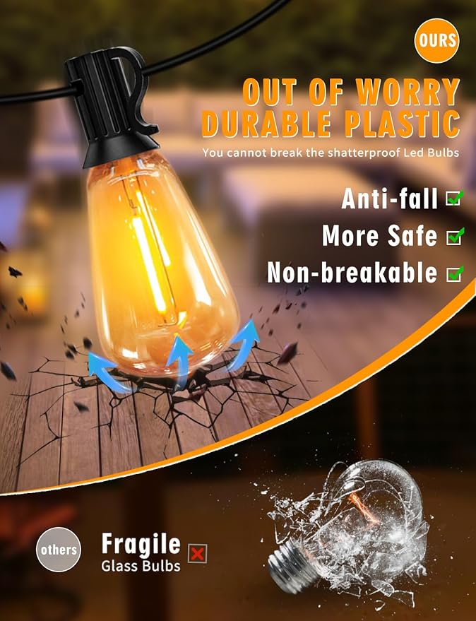 Achin Multicolor Outdoor String Lights 200FT(100ft*2), Colored Patio Lights Waterproof with 100+5 ST38 Vintage LED Bulbs Shatterproof, Rainbow String Lights for Outside Yard, Party, Christmas