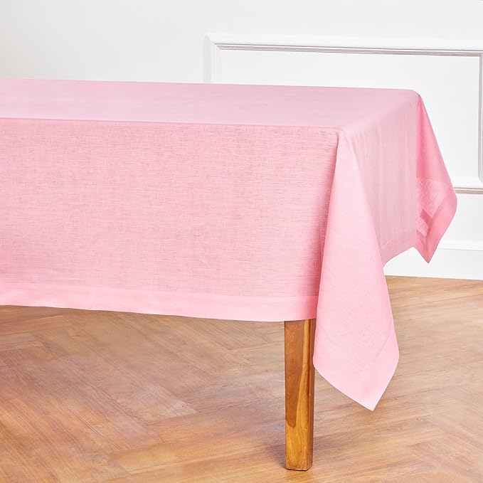 Solino Home Linen Tablecloth 60 x 120 Inch - 100% Pure Linen Pink Lemonade Table Cloth for Rectangle Tables - Fete, Machine Washable Tablecloth for Halloween