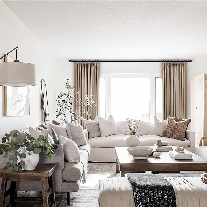 Topfinel 105 Inches Long Custom Black Out Faux Thick Linen Drapery Panels, Pinch Pleated Heat Reflective Neurtral Curtains with Pin Hooks, Luxury Lined Back Tab Drapes Set of 2