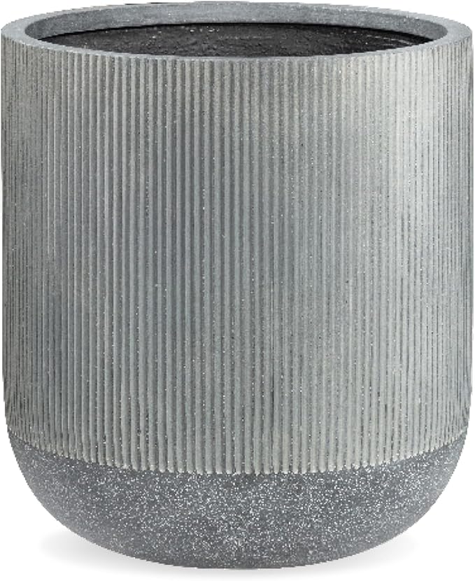 14.2" H x 13" D Ribbed Radius Fiberstone Round Planter with Drainage Hole, Weather Resistant for Indoor and Outdoor Use, Included 2 Extra Coco Mats (Charcoal, 11.5" Pot Opening)