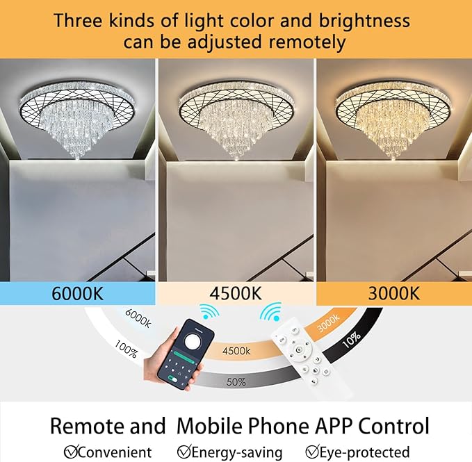 Luxury Modern Crystal Chandelier Lighting Elegant Dining Room Living Room Fixture Chandeliers with 60W LED Dimmable Lights Black