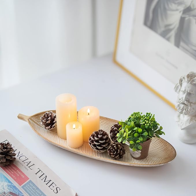 Hanobe Leaf Wooden Decorative Tray: Leaf Shaped Wood Key Tray Decor Plate Bowl for Crystal Candle