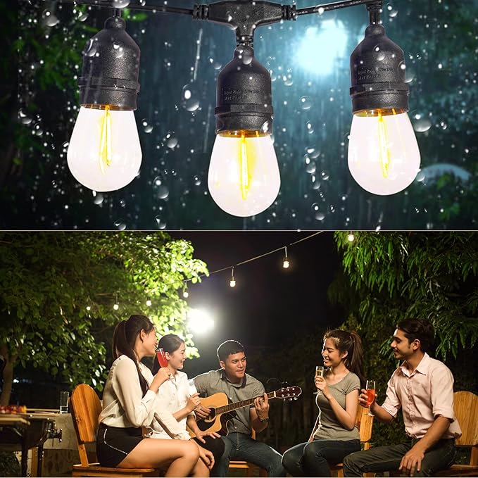 50FT Solar String Lights Outdoor with Remote, 15 Shatterproof Edison LED Bulbs, Dimmable Waterproof Color Changing Patio Lights for Garden, Backyard, Camping