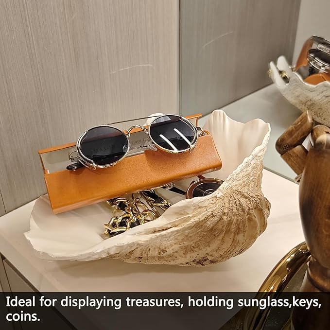 Medium Pearl White Weathering Scalloped Clam Shell Bowl Sea Shell Decor for Nautical Beach House,Coastal Decor Gift of Housewarming and Wedding Party