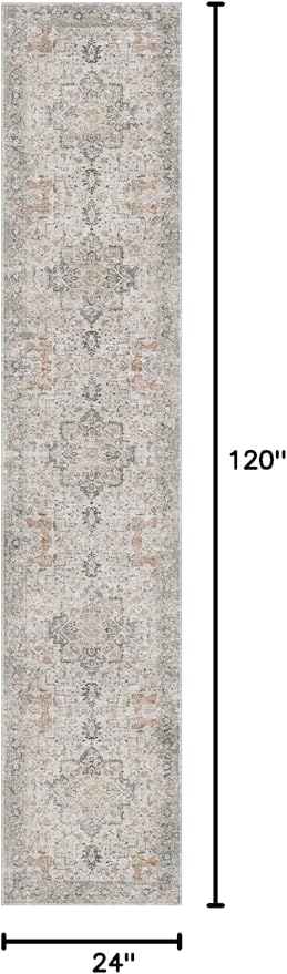 GENIMO Runner Rug 2x10 Machine Washable Non Slip Vintage Hallway Runner Rug, Low Pile Lightweight Rugs for Indoor Entryway, Hallway, Kitchen and Corridor, Light Taupe Brown