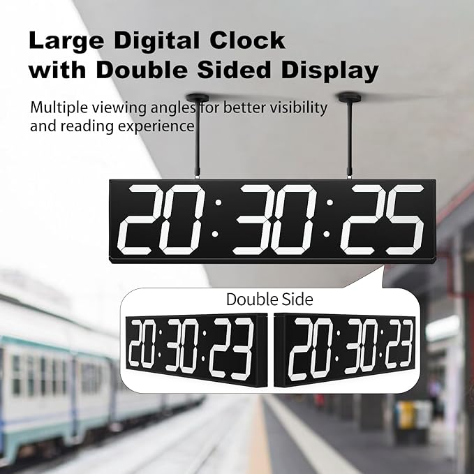 28.5‘’ Double Sided Digital Wall Clock, Multifunctional Led Countdown Clock with Timer, Temperature and Date Display, Hanging Digital Clock Large Display for Corridors, Hospitals (White)
