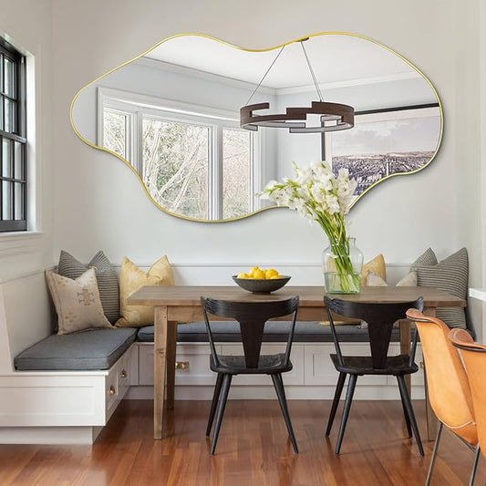 Irregular Mirror Full Length, Large Asymmetrical Wall Mirror, 59"x30" Gold Wavy Shaped Mirrors, Modern Frameless Decorative Mirrors for Dressing Living Room Bedroom Hallway Entryway