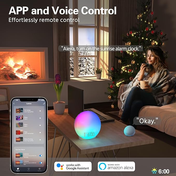 MOMILLA Sunrise Alarm Clock, Smart APP Control, Wake-up Light Compatible with Alexa, FM Radio, Sunset Night Light, White Noise Sound Machine for Bedrooms, Dual Alarms for Heavy Sleepers, Kids Adults