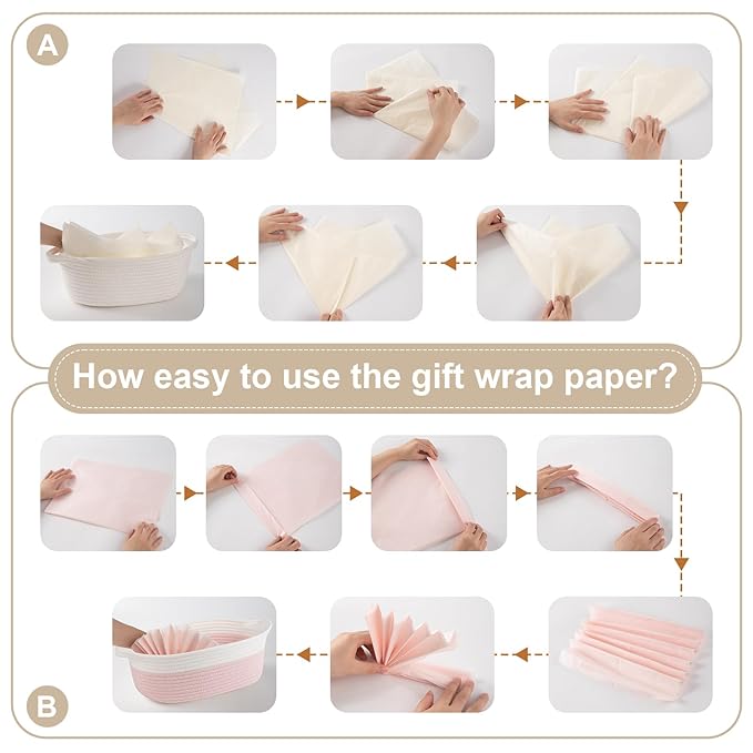 OIAHOMY Gift Basket Empty with Handle, 12"x 8"x 5" Small Woven Basket with Gift Bag, Ribbon and Wrap Tissue Paper, Dog Toy Storage for Organizing - Orange & White