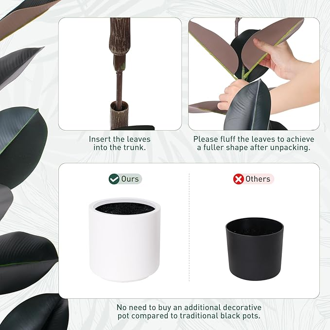 Artificial Rubber Tree - 6 FT Tall Fake Tree with Pot - Large Artificial Plants Indoor, Lifelike Branches & Foliage - Faux Plants Indoor for Home Office Living Room Floor Patio Greening