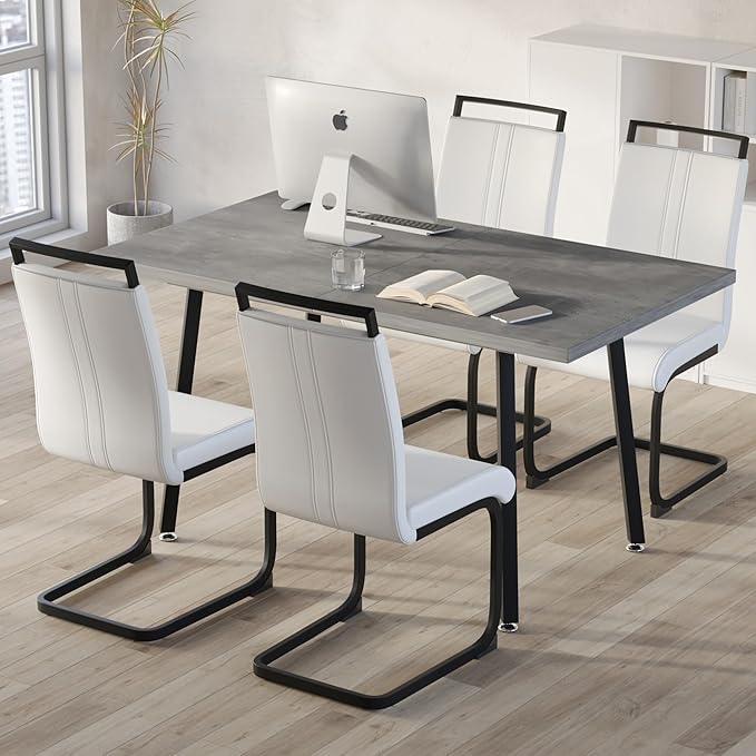 5 Piece Dining Table Set for 4-6,55-71" Extendable Dining Table Set with 4 Upholstered Chairs,Rectangle Kitchen Table Set for Small Space,Dining Room and Office,Grey
