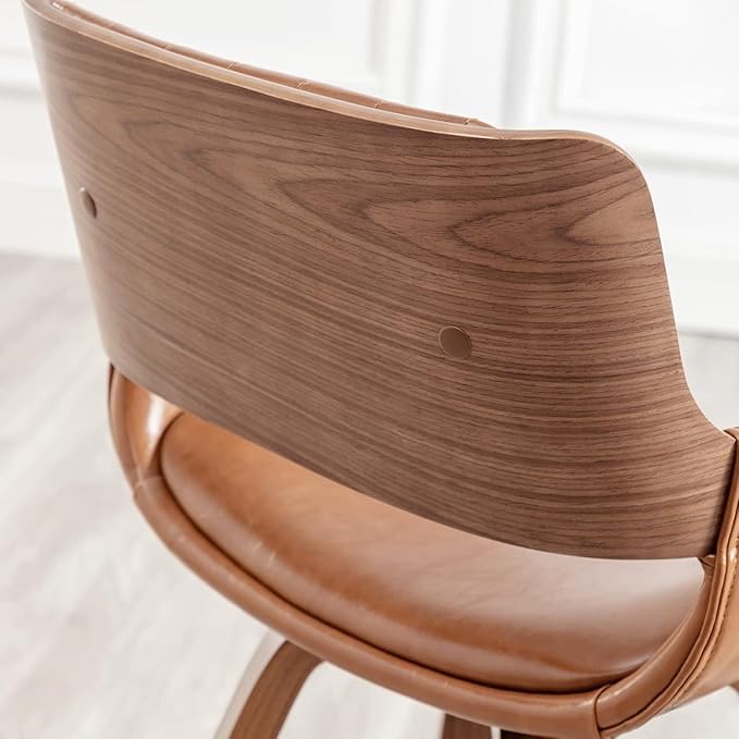 LUNLING Swivel Accent Faux Leather Dining Chairs Set of 4,Mid Century Modern Chairs with Wooden Legs/Armrest/Upholstered Seat/Adjustable Foots for Kitchen Dining Room Desk Chairs,Brown