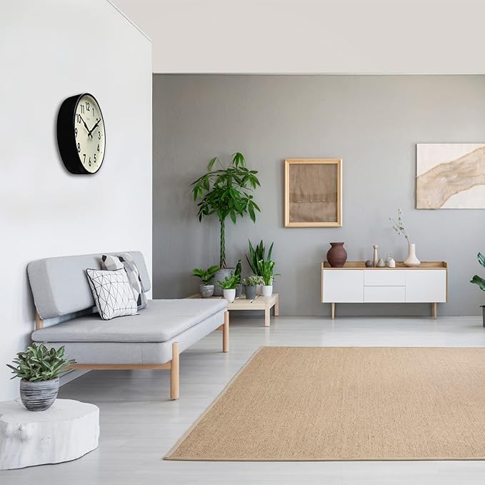 Cloudnola Station Metal Wall Clock, Black and White, 18 inch Diameter, Silent Non Ticking, Battery Operated Quartz Movement