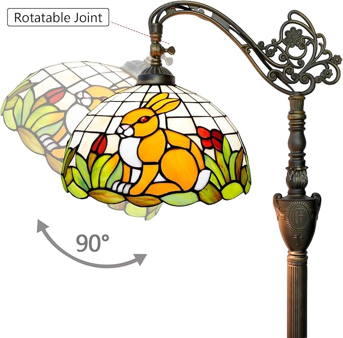 Tiffany Floor Lamp Brown Rabbit Stained Glass Lamp Adjustable Warm Light Upright Reading Lamp Tiffany Style Floor Lamp Bedroom Living Room Study Dining Room Retro Home Decoration Gift（12 inch）