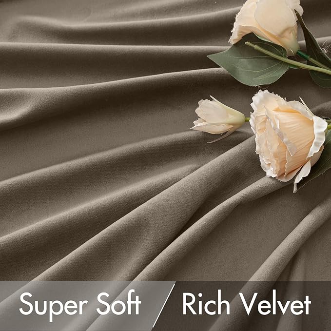 MIULEE Taupe Velvet Curtains 96 inches 2 Panels - Luxury Room Darkening Window Drapes for Bedroom Living Room Thermal Insulated Super Soft Blackout, Back Tab Rod Pocket Pinch Pleated, W52 x L96