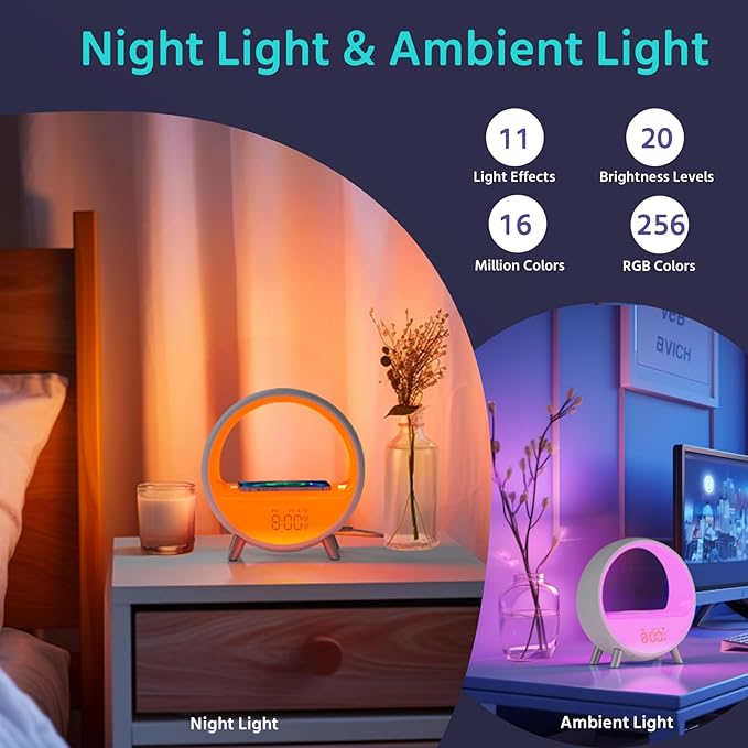 MOMILLA Sunrise Alarm Clock with Wireless Charging Station, Bluetooth Speaker, White Noise Sound Machine, Night Lights Table Lamp, Alarm Clocks for Heavy Sleepers Bedrooms Kids/Baby/Adults