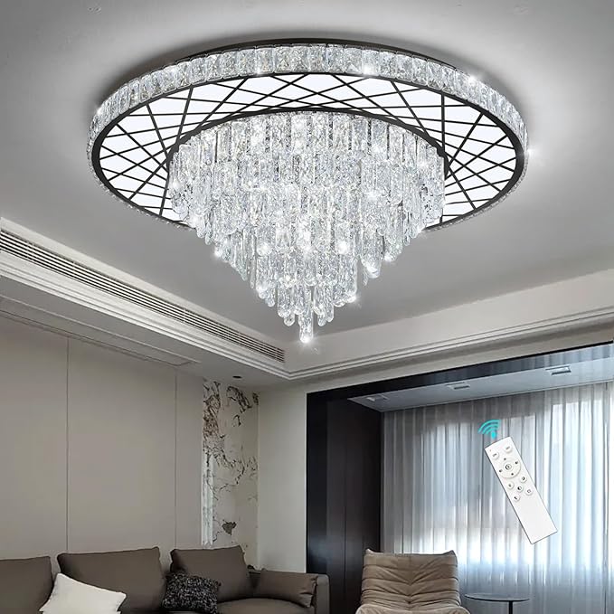 Luxury Modern Crystal Chandelier Lighting Elegant Dining Room Living Room Fixture Chandeliers with 60W LED Dimmable Lights Black