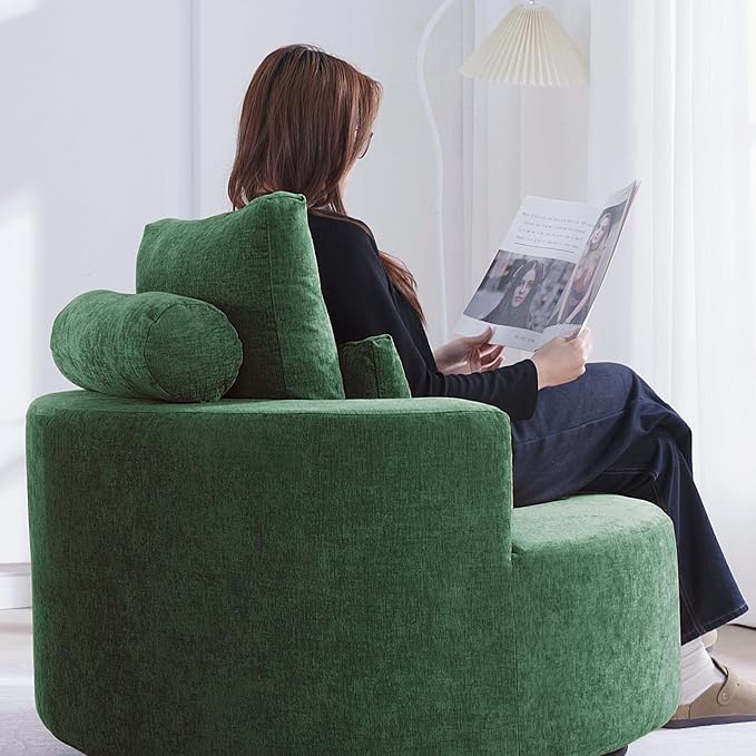Furnimart 40" Oversized Barrel Accent Chair Set of 2, 360° Swivel Round Upholstered Sofa, Chenille High-Resilience Sponge, No Assembly, Wide Seat for Living Room, Bedroom, Apartment (Green)