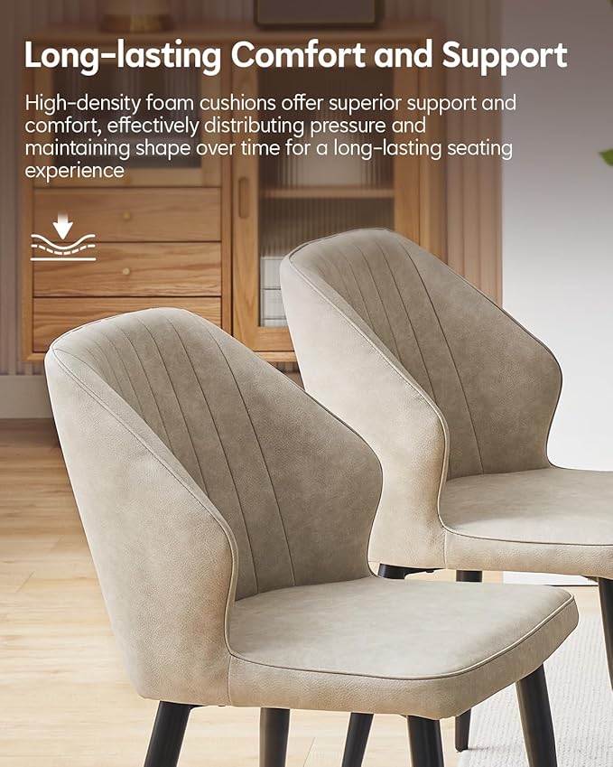 CLIPOP Faux Leather Dining Chairs Set of 6, Mid Century Modern Kitchen Chair, Upholstered Seat Leisure Side Chair with Backrests, Metal Legs for Living Room, Lounge, Guest Room, Cream