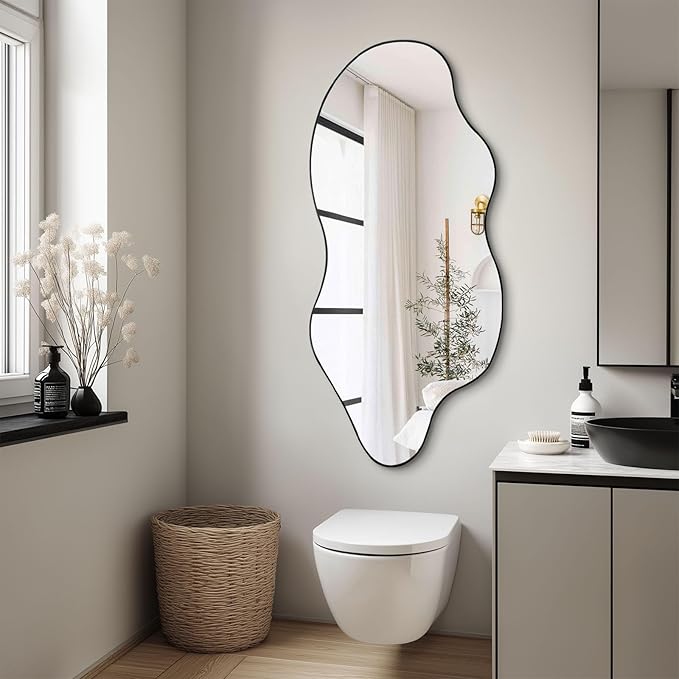 Irregular Wall Mirror, Asymmetrical Mirrors, 47.2"x21.6" Large Wavy Shaped Mirror, Modern Frameless Decorative Mirrors for Living Room Bathroom Bedroom Hallway Entryway Fireplace