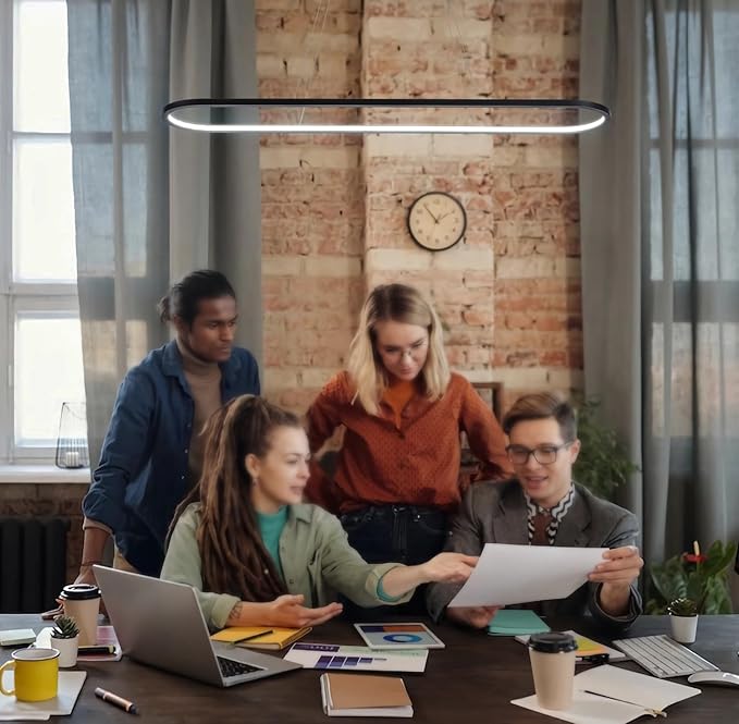 MADEM Modern LED Chandelier, 39.4'' Black Linear Light Pool Table Pendant Light Dimmable 3CCT Chandelier for Dining Room Kitchen Office