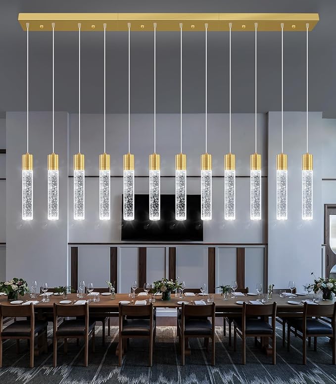 Modern Crystal Chandeliers LED Pendant Light for Kitchen Island Dining Room Entrance Foyer Living Room 6000K Gold