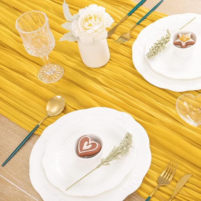 MLMC Gold Table Runner Rustic Gauze Cheesecloth Table Runner 13.3ft Fall Decor Cheese Cloth Table Decoration 35x160 Inches for Party Family Gatherings Home Decor