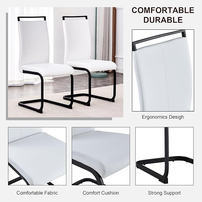 5 Piece Glass Dining Table Set, Kitchen Table Chairs Set for 4, 71'' Dining Table with 0.4" Tempered Glass Tabletop with Plated Metal Legs and MDF Crossbar, 4 PU Chairs for Dining Room, Kitchen.