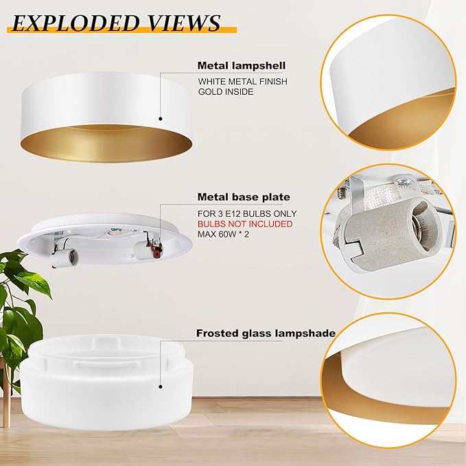 Modern Flush Mount Ceiling Lights,Minimalist 12.5IN Round Close to Ceiling Light Fixtures,White and Gold Metal Ceiling Lighting Lamp for Kitchen,Bedroom, Entryway,Hallway