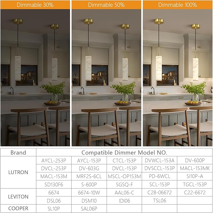 LMQNINE Natural Alabaster Pendant Lights for Kitchen Island White Marble Long Tube Chandelier Modern Gold Ceiling Light Fixtures for Bedroom Dining Room Table Living Room Hallway(S-1Pack)