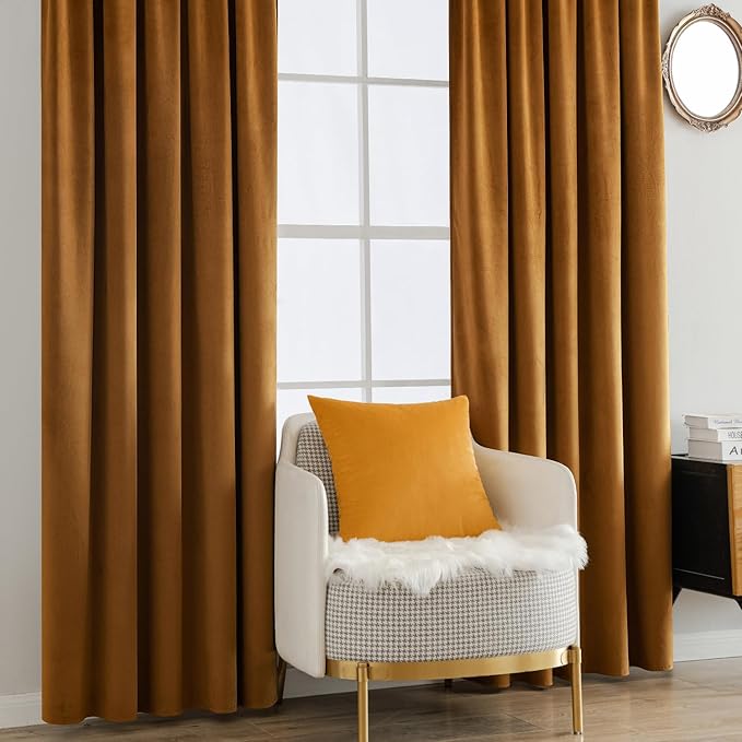 MIULEE Velvet Curtains 96 inches - Luxury Blackout Curtains for Bedroom Living Room Thermal Insulated Super Soft Window Drapes Rod Pocket & Back Tab, Gold Brown, W52 x L96 inches, 2 Panels