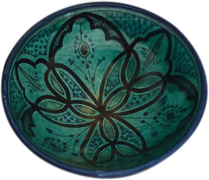 Ceramic Bowls Moroccan Handmade Serving Bowl Aqua 8 inches in Diameter