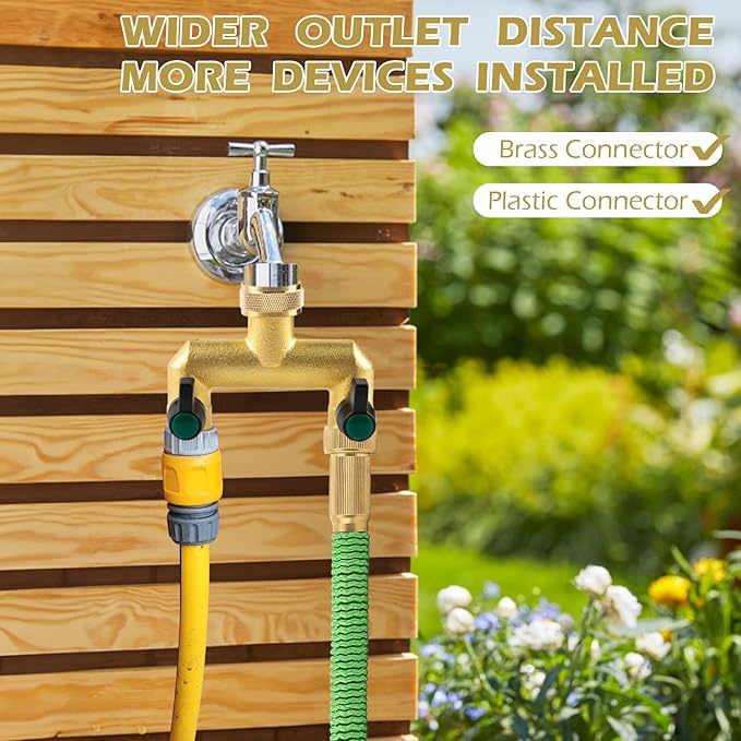 Gleiven Garden Hose Splitter, 3/4" Tap T Splitter, T-Shape Valve, 2-Way Tap Connector with Individual On/Off