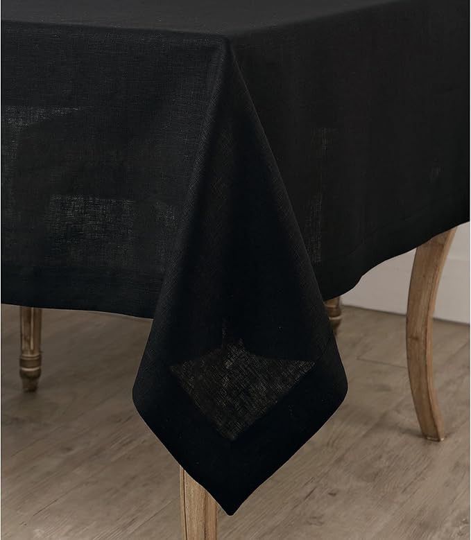 Solino Home Black Linen Tablecloth 60 x 120 Inch - 100% Pure Linen Table Cloth for Rectangle Tables - Fete, Machine Washable Tablecloth for Fall, Autumn, Halloween, Thanksgiving, Christmas, Holiday