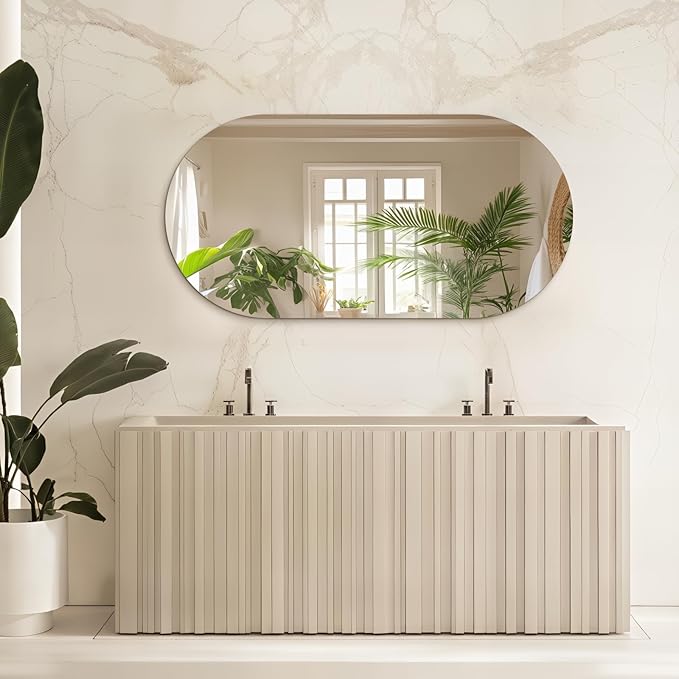 48"x24" Frameless Mirror Wall Mirror, Modern Oval Bathroom Mirror with Polished Edge, Hang Horizontally or Vertically, for Bedroom Bathroom Livingroom Gym Entryway and More