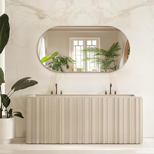 48"x24" Frameless Mirror Wall Mirror, Modern Oval Bathroom Mirror with Polished Edge, Hang Horizontally or Vertically, for Bedroom Bathroom Livingroom Gym Entryway and More