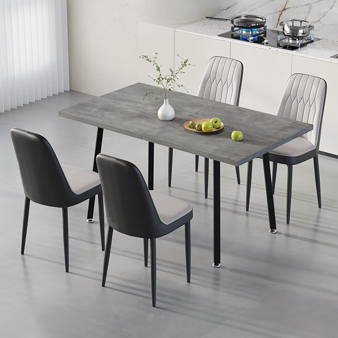 5 Piece Dining Table Set for 4-6,55-71" Extendable Dining Table Set with 4 Upholstered Chairs,Rectangle Kitchen Table Set for Small Space,Dining Room and Office,Grey